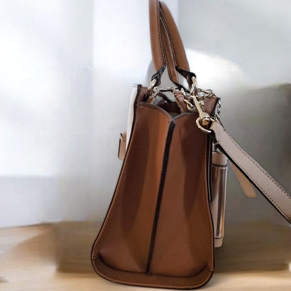 GUESS Cool Mix Handbag | Metallic Bronze & Taupe Satchel with Strap - Picture 4 of 12